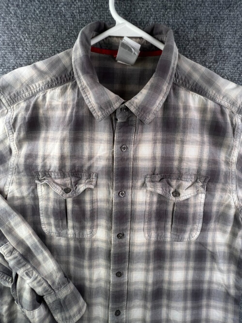 The North Face Button Up Shirt Mens Large Long Sleeve Gray Plaid Fade Cotton